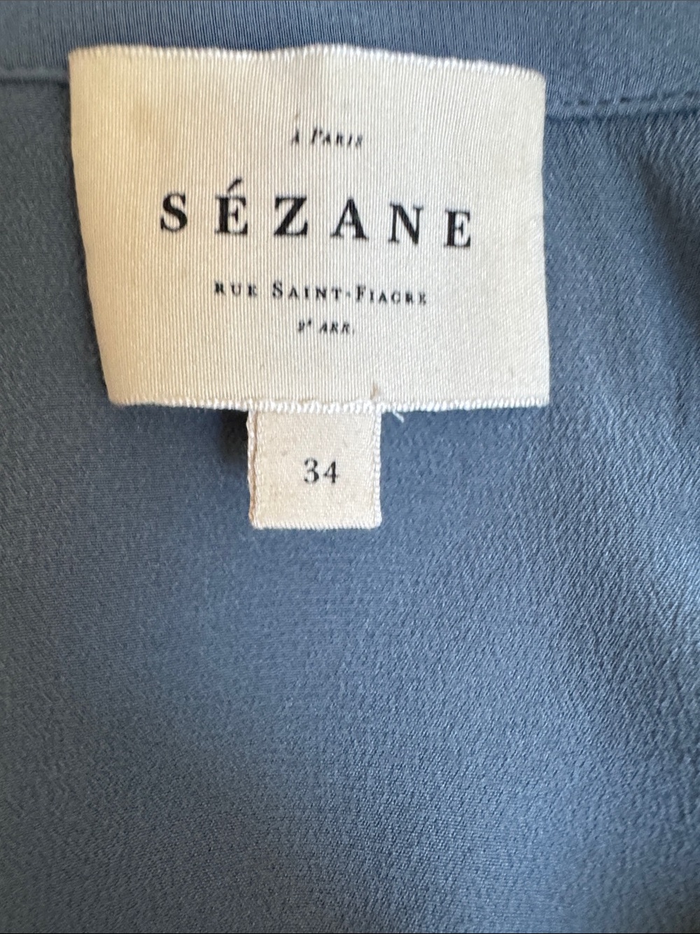 Sézane Suzanne Vintage Blue 100% Silk Ruffle Embroidered Shirt FR 34 US 2 - Picture 6 of 9
